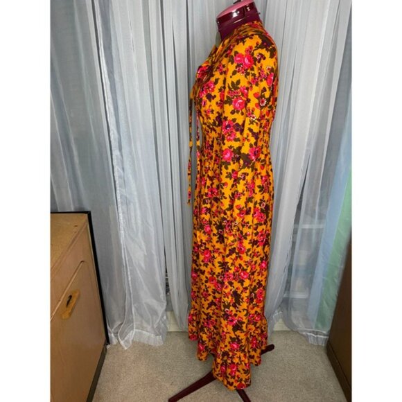 1970s peasant dress floral boho flowerpower mustard pink - Picture 12 of 13